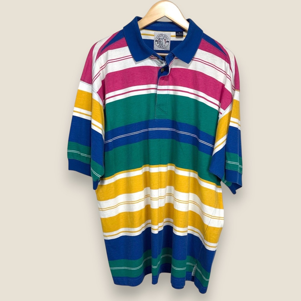 Vintage Salty Dog Gant Striped Polo Rugby Shirt Men XL Rainbow Cotton Preppy